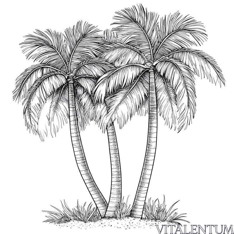 Detailed Palm Trees Line Art