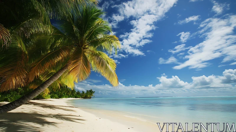 Peaceful Tropical Beach with Palm Trees and Blue Sky