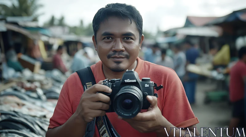 Photographer in a Lively Market