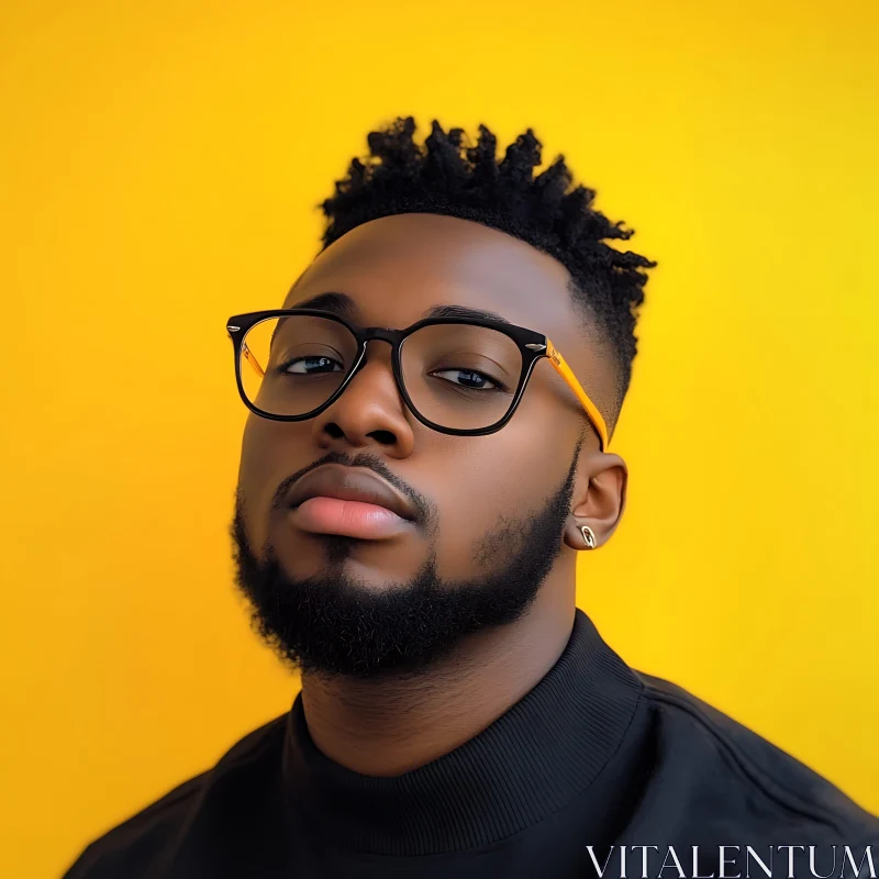 Modern Portrait of a Bearded Man with Glasses on a Yellow Backdrop