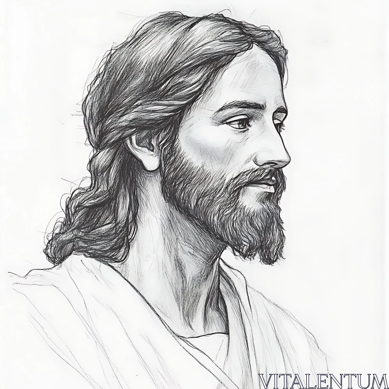 Detailed Portrait Drawing of Bearded Man
