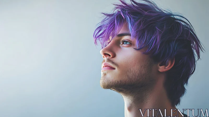 Profile of a Young Man with Purple Tousled Hair AI Image