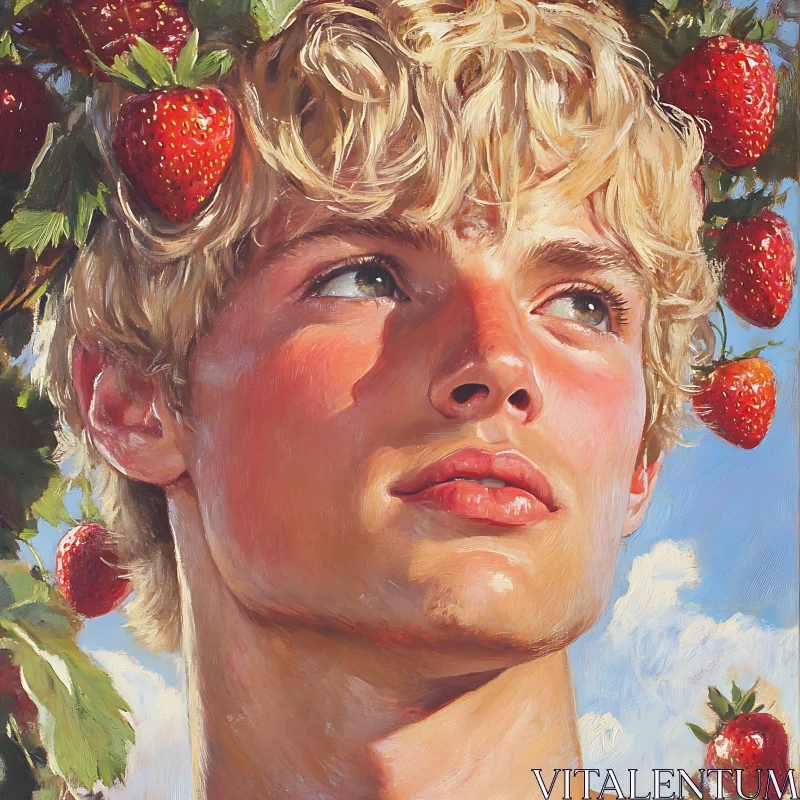 AI ART Blonde Youth with Sunlit Strawberries