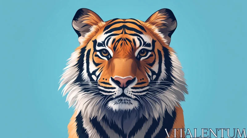 AI ART Colorful Tiger Portrait on Blue Background