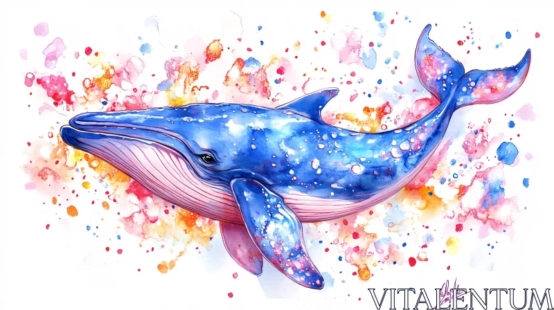 AI ART Colorful Abstract Blue Whale Watercolor Art