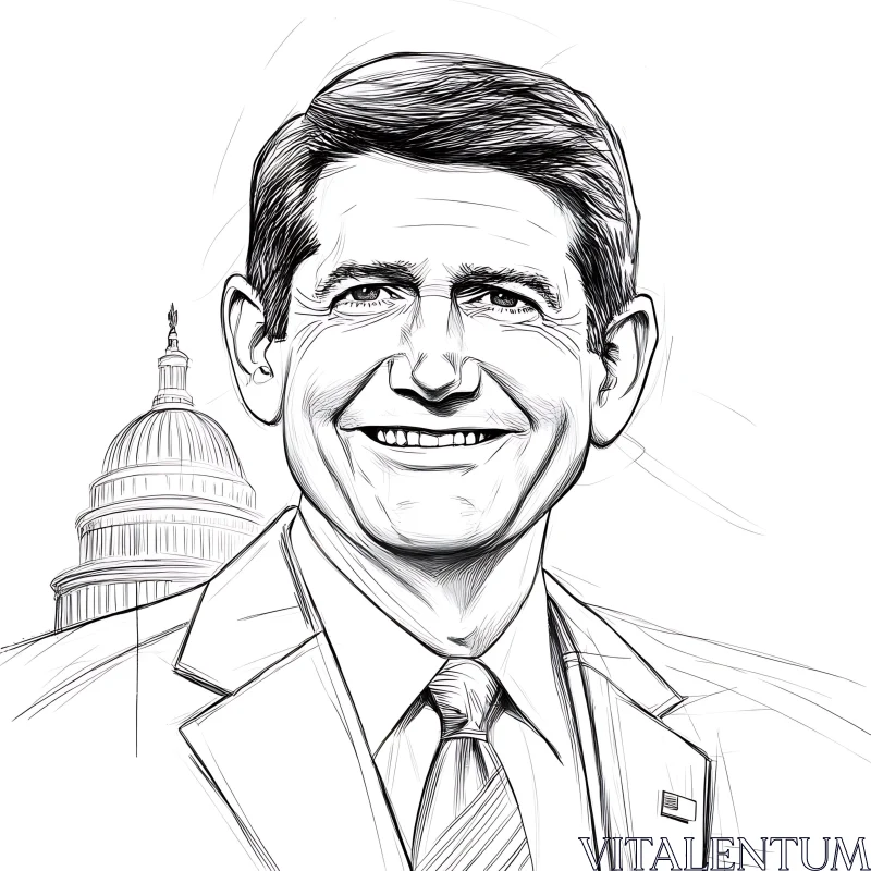 AI ART Detailed Drawing of a Man with the U.S. Capitol