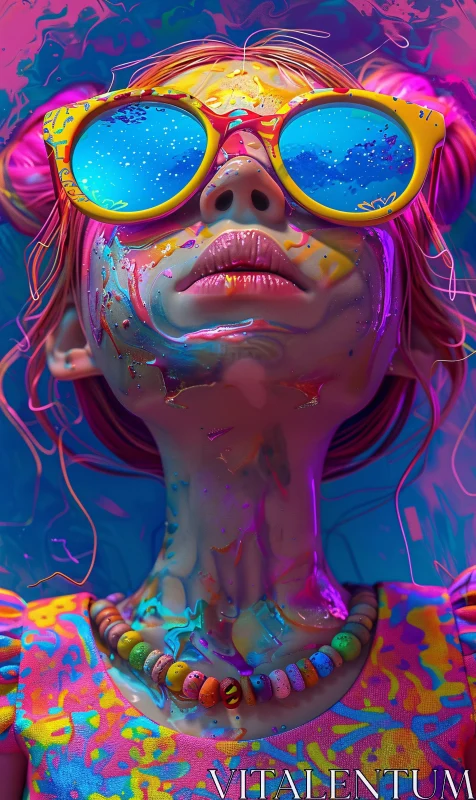 AI ART Colorful Pop Art Woman with Sunglasses