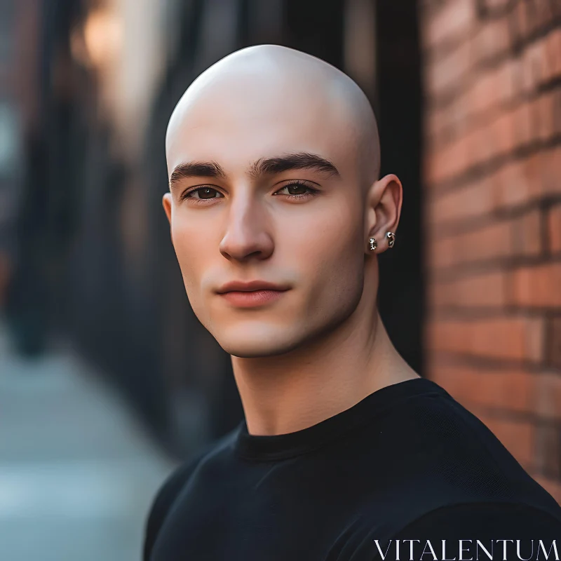 Young Bald Man Portrait in Urban Setting AI Image