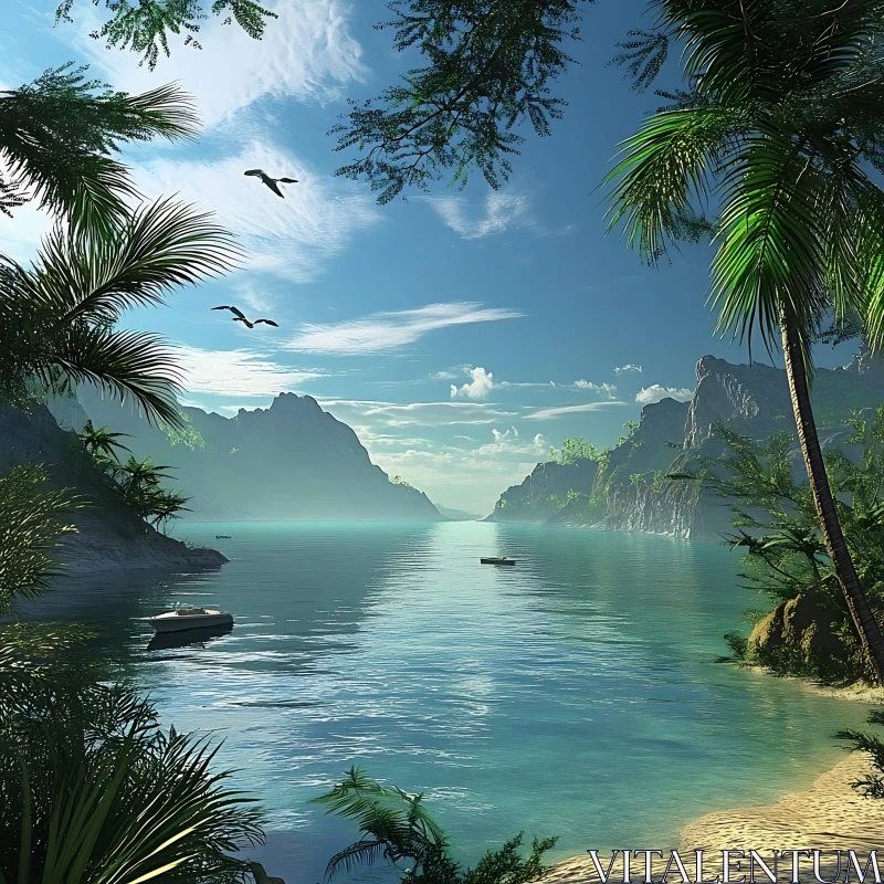 Tranquil Secluded Island with Clear Waters and Lush Greenery AI Image