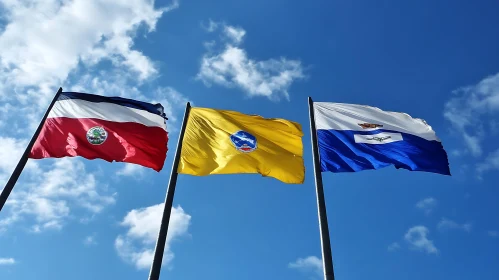 Flags Hoisted Against a Bright Sky