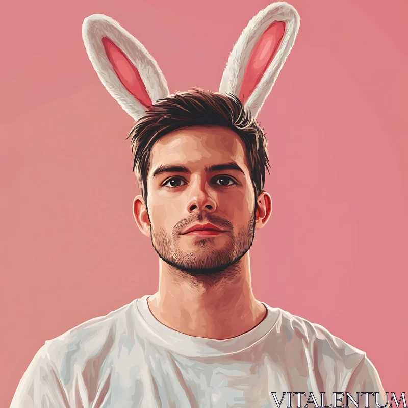 Stylized Portrait with Bunny Ears AI Image