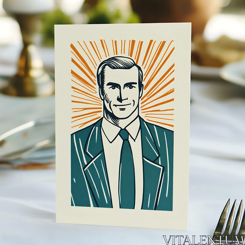 Vintage Design of Man in Suit on Card AI Image