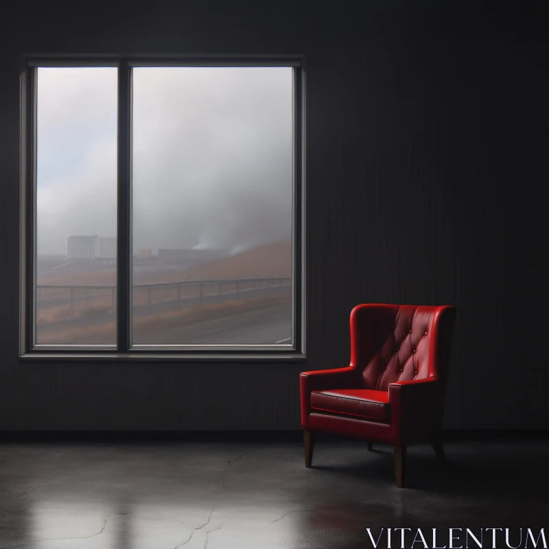 Red Chair in a Foggy Room AI Image