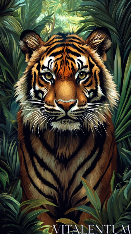 Tiger Portrait in Dense Jungle AI Image