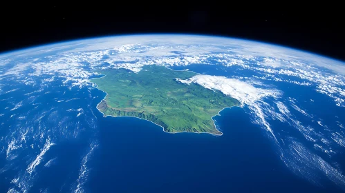 Island from Space with Ocean and Clouds