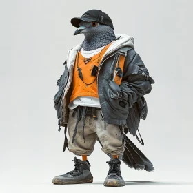 Fashionable Bird with Modern Clothing