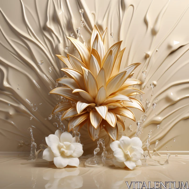 AI ART Golden Blossom with Creamy Splash