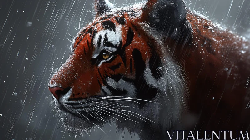 Tiger in Rainy Wilderness AI Image