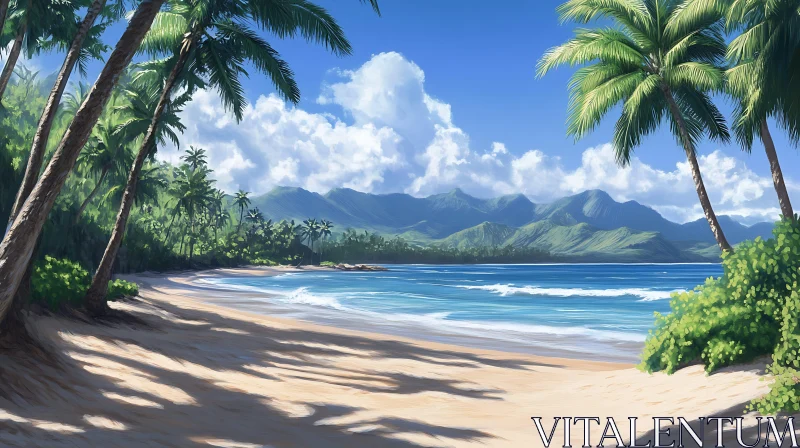 Serene Island Beach with Palm Trees AI Image