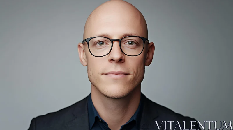 Portrait of Bald Man in Glasses AI Image