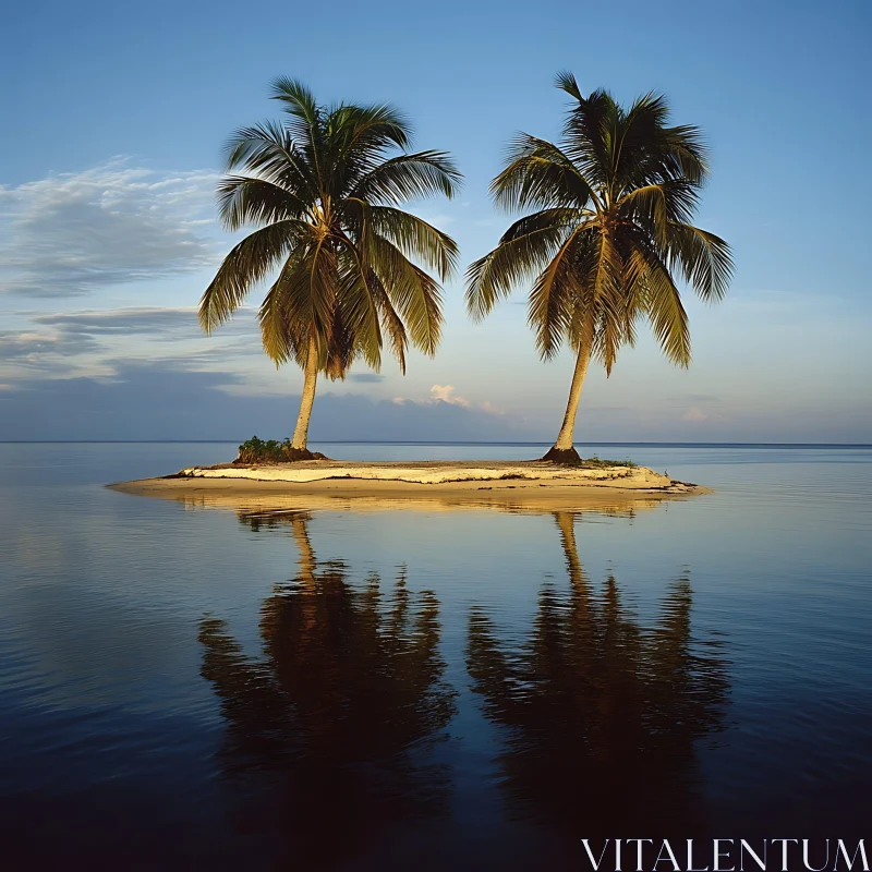 Serene Island Landscape with Palm Trees AI Image