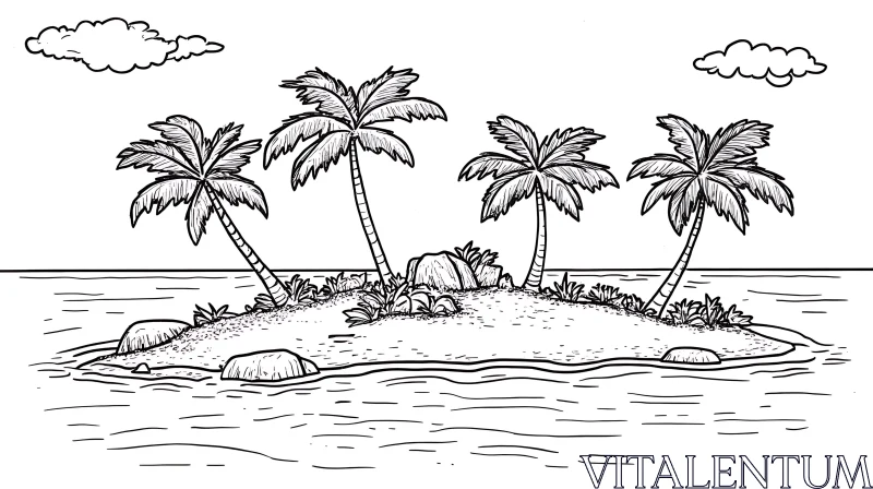 Peaceful Island Scene with Coconut Palms AI Image