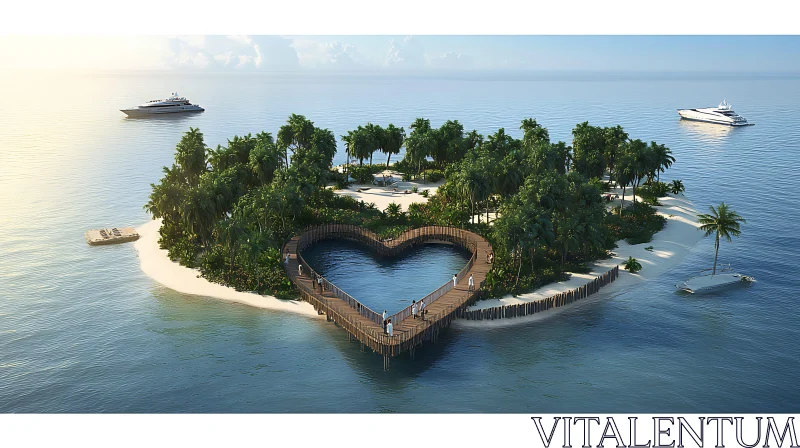 Tropical Heart Island with Yachts and Pier AI Image