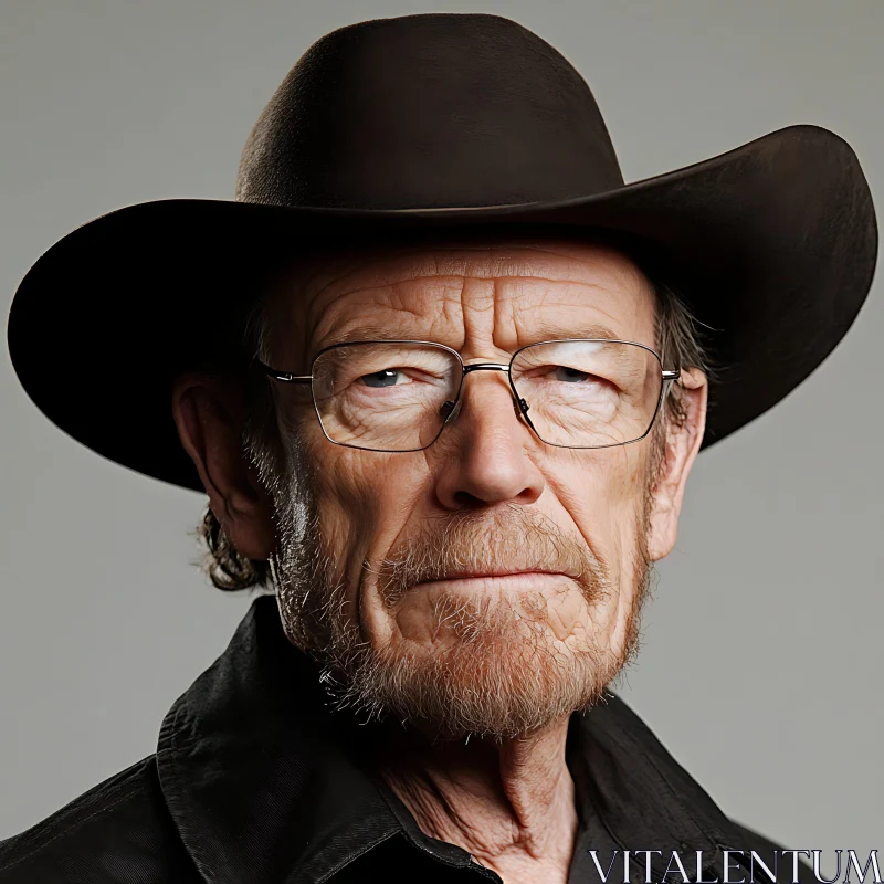 Elderly Man With Beard Wearing Cowboy Hat AI Image