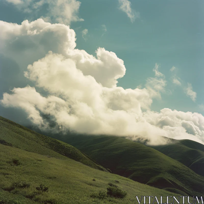 AI ART Serene Nature Scene with Hills and Clouds