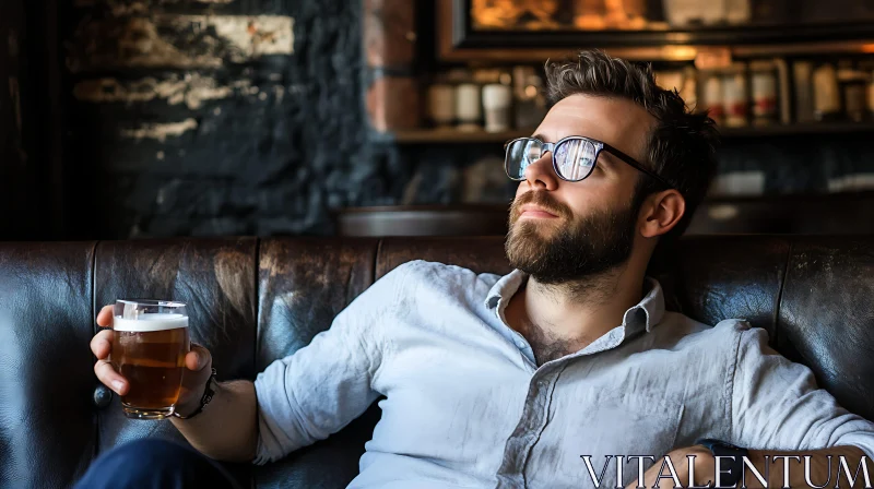 Relaxed Man with Beer in Pub Setting AI Image