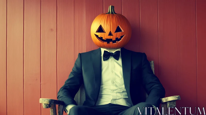 Halloween Jack-O'-Lantern in a Suit AI Image