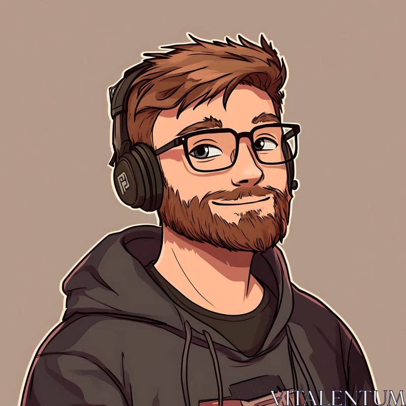 Digital Art of a Bearded Man in a Hoodie AI Image