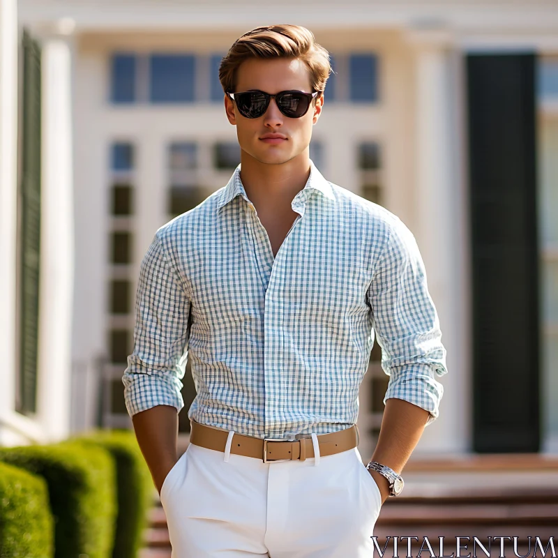 Elegant Man in Sunglasses and Classic Outfit AI Image