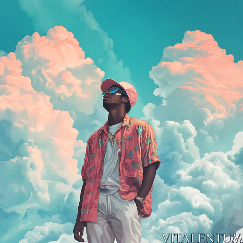 Fashionable Man with Blue Sky and Clouds AI Image