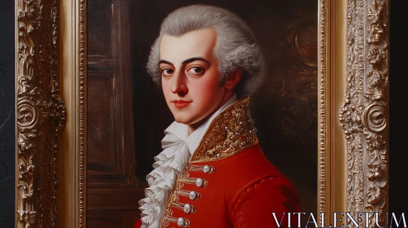 Classical Portrait in Red and Gold AI Image