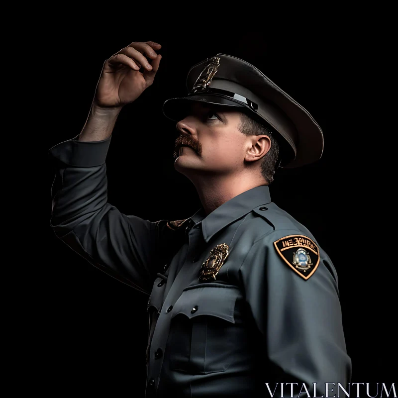 AI ART Solemn Policeman Adjusting Hat in Uniform Portrait