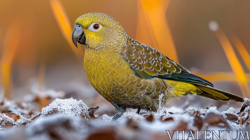 AI ART Vibrant Parrot in Winter Scene