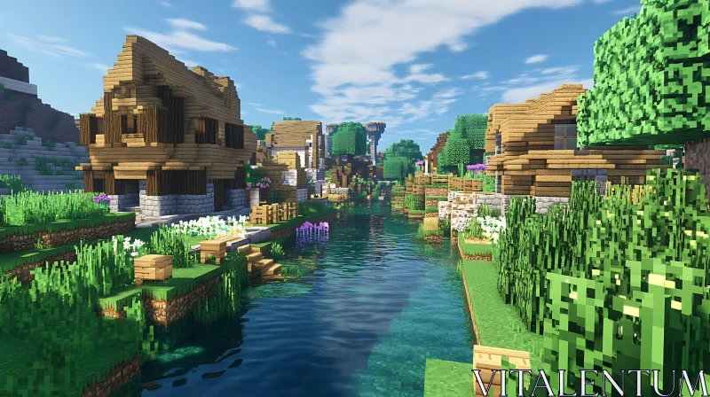 Picturesque Minecraft Village Landscape AI Image