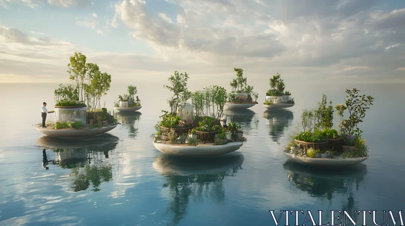 Serene Floating Botanical Islands AI Image