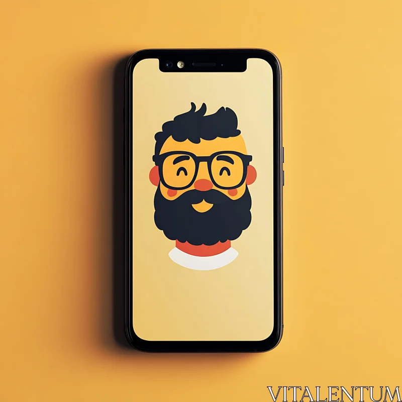 Bearded Man Cartoon Illustration on Phone AI Image