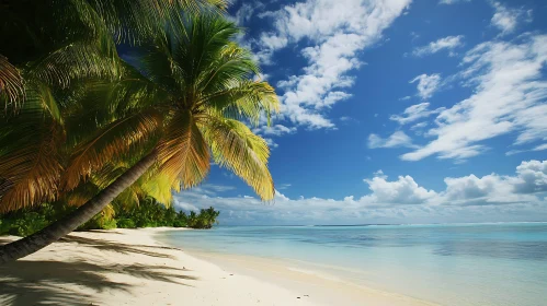 Peaceful Tropical Beach with Palm Trees and Blue Sky