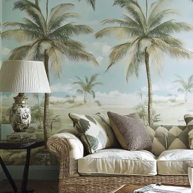 Serene Palm Tree Mural in Home Interior