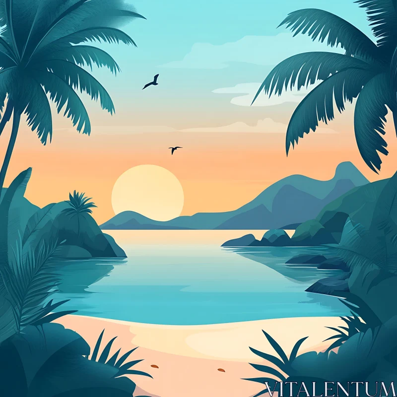 Palm Trees at Sunset AI Image