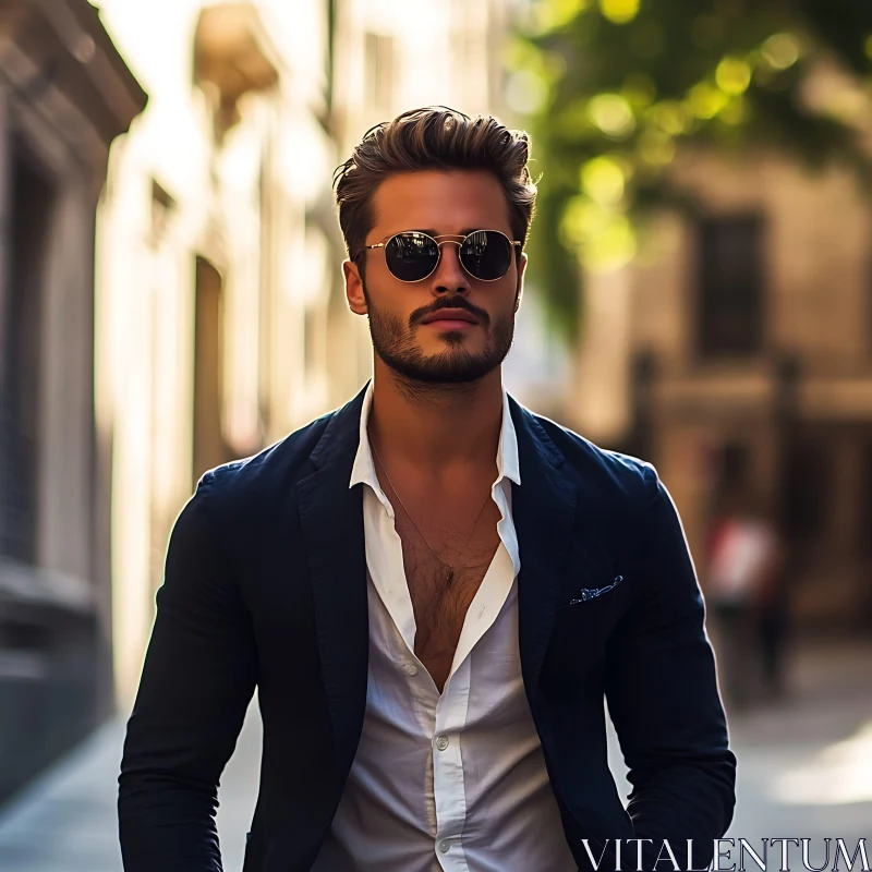 Confident Man with Sunglasses in Urban Setting AI Image