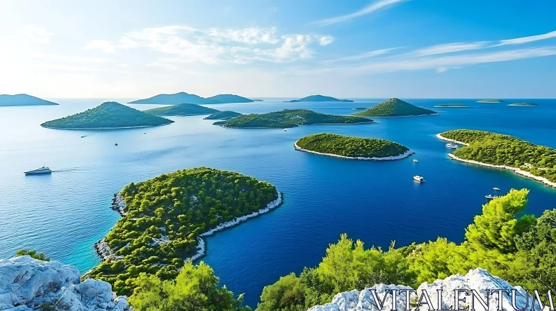 Breathtaking Aerial Island Landscape Over Clear Blue Water AI Image