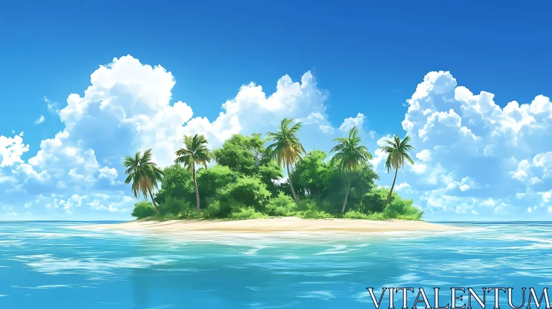 Idyllic Island Escape with Beach and Palm Trees AI Image