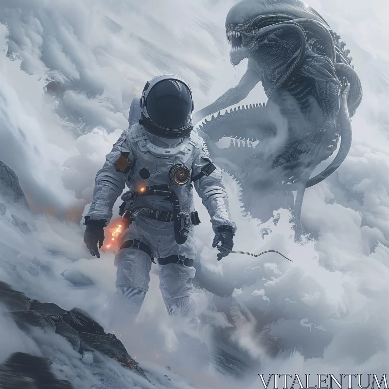 AI ART Alien Encounter in Icy Landscape