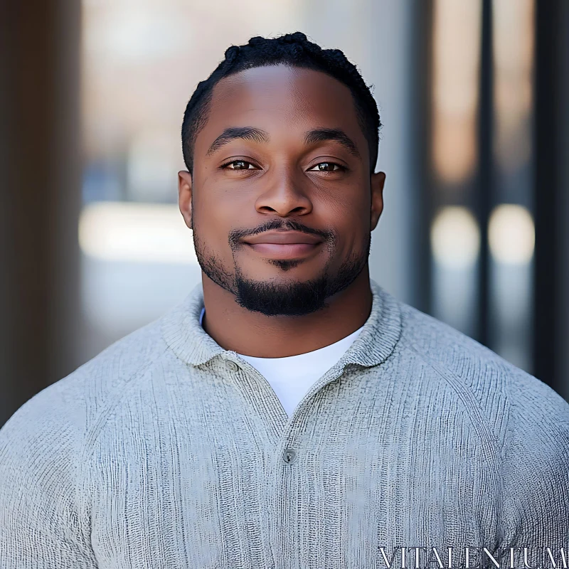 Portrait of a Smiling Man in Grey Sweater AI Image