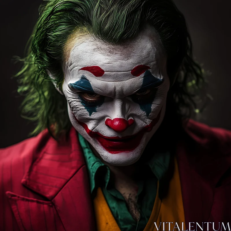 Dark Clown with Green Hair and Expressionist Makeup AI Image