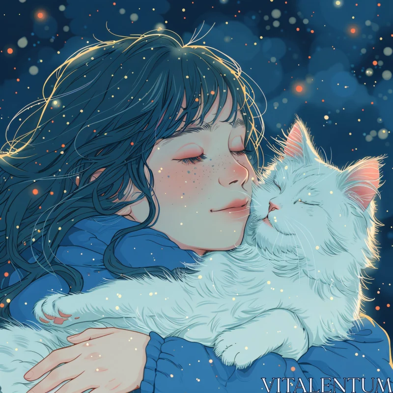 AI ART Peaceful Night with Cat